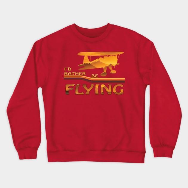 Id Rather Be Flying Airplane yellow sunset silhouette funny Pilot colour stripe Crewneck Sweatshirt by Surfer Dave Designs